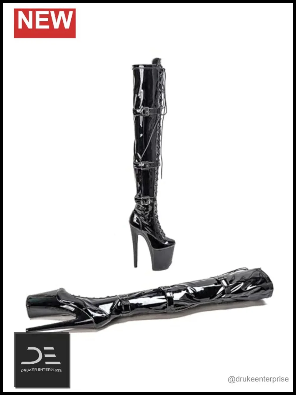 Women's 8 Inch Platform Thigh High Heel Boots Over The Knee Stiletto Lace-Up
